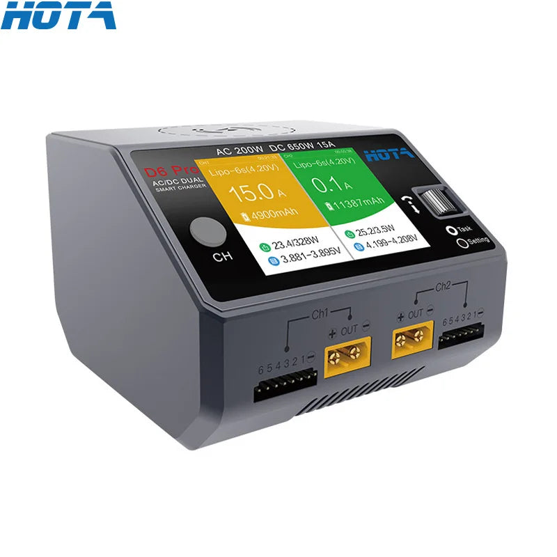 HOTA D6 Pro Grey AC 200W DC 2X325W /15A Channel Smart Battery Charger Discharger Lipo Charger for Rc Drone Spare Parts
