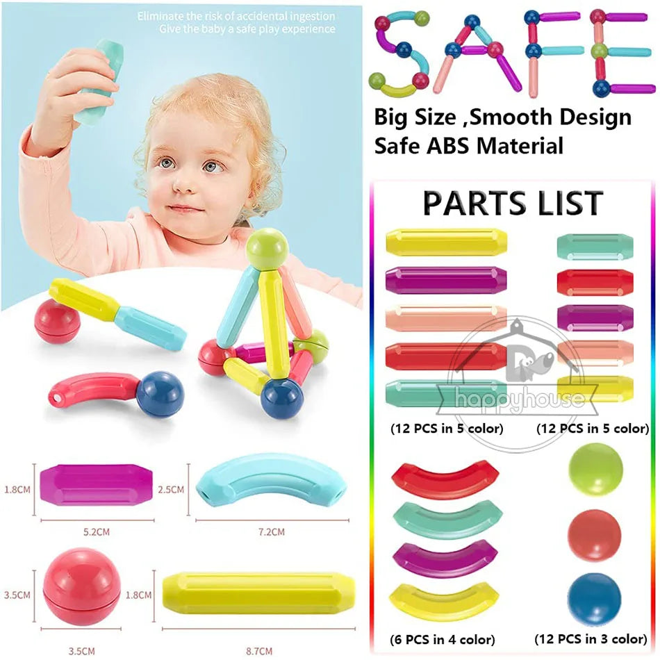 Magnetic Constructor Blocks Set Toys for Kids Magnet Stick Rod Building Blocks Montessori Educational Toys for Children Boy Girl