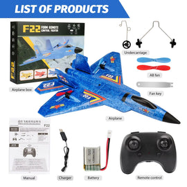 F22 Raptor RC Plane 2.4G 2CH Remote Control Flying Glider with LED Lights EPP Foam Airplane Toys for Children Gifts