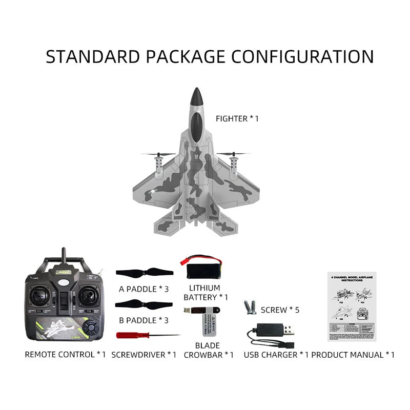 F22 RC Foam Plane 4 Channels 6G Auto Stabilization with 4K Camera Stunt Remote Control Airplanes Aircraft Toys for Children