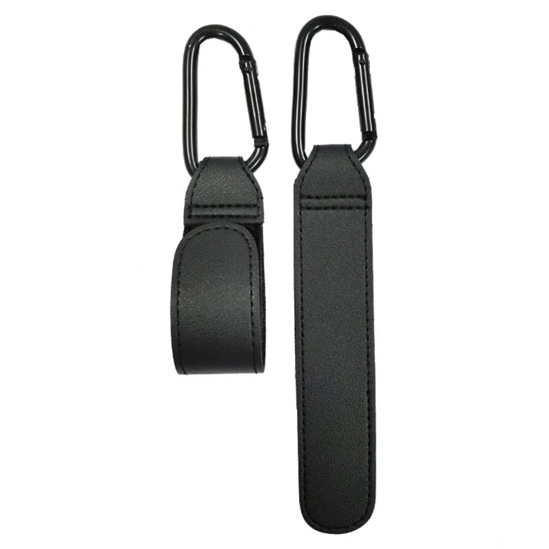 Convenient Baby Stroller Hooks Clips Stroller Accessories Aluminum Alloy Carabiner for Hanging Diaper Bags PU Leather