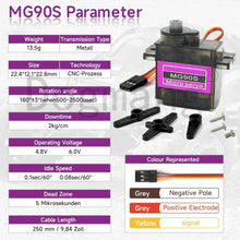 Load image into Gallery viewer, MG90S Servo 1/2/4/10/20/50 Pcs All Metal Gear 9G SG90 Upgraded Version for Helicopter Boat Car Mini Servos for Arduino Project