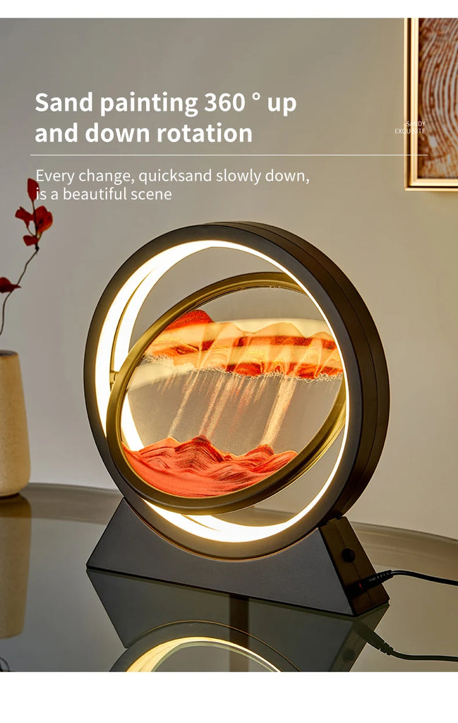 LED Light Creative Quicksand Table Lamp Moving Sand Art Picture 3D Hourglass Deep Sea Sandscape Bedroom Lamp for Home Decor Gift