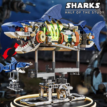 Load image into Gallery viewer, Mechanical Shark Building Set, Shark Sea Life Building Blocks Set with Display Stand and Lights, Block Gift for Kids and Adults
