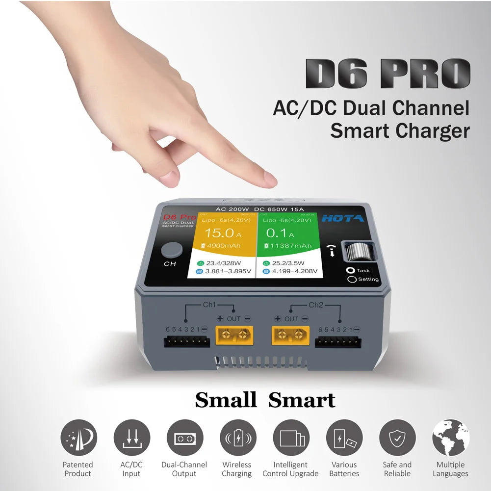 HOTA D6 Pro Grey AC 200W DC 2X325W /15A Channel Smart Battery Charger Discharger Lipo Charger for Rc Drone Spare Parts