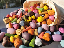 Load image into Gallery viewer, Children Rainbow Wood Blocks Loose Parts Toy Mushrooms Montessori Wooden Droplets Jigsaw