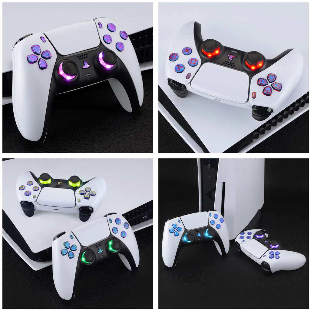Multi-Colors Luminated Dpad Thumbstick Share Home Face Buttons, DTF V3 LED Kit for PS5 Controller BDM-010 & BDM-020