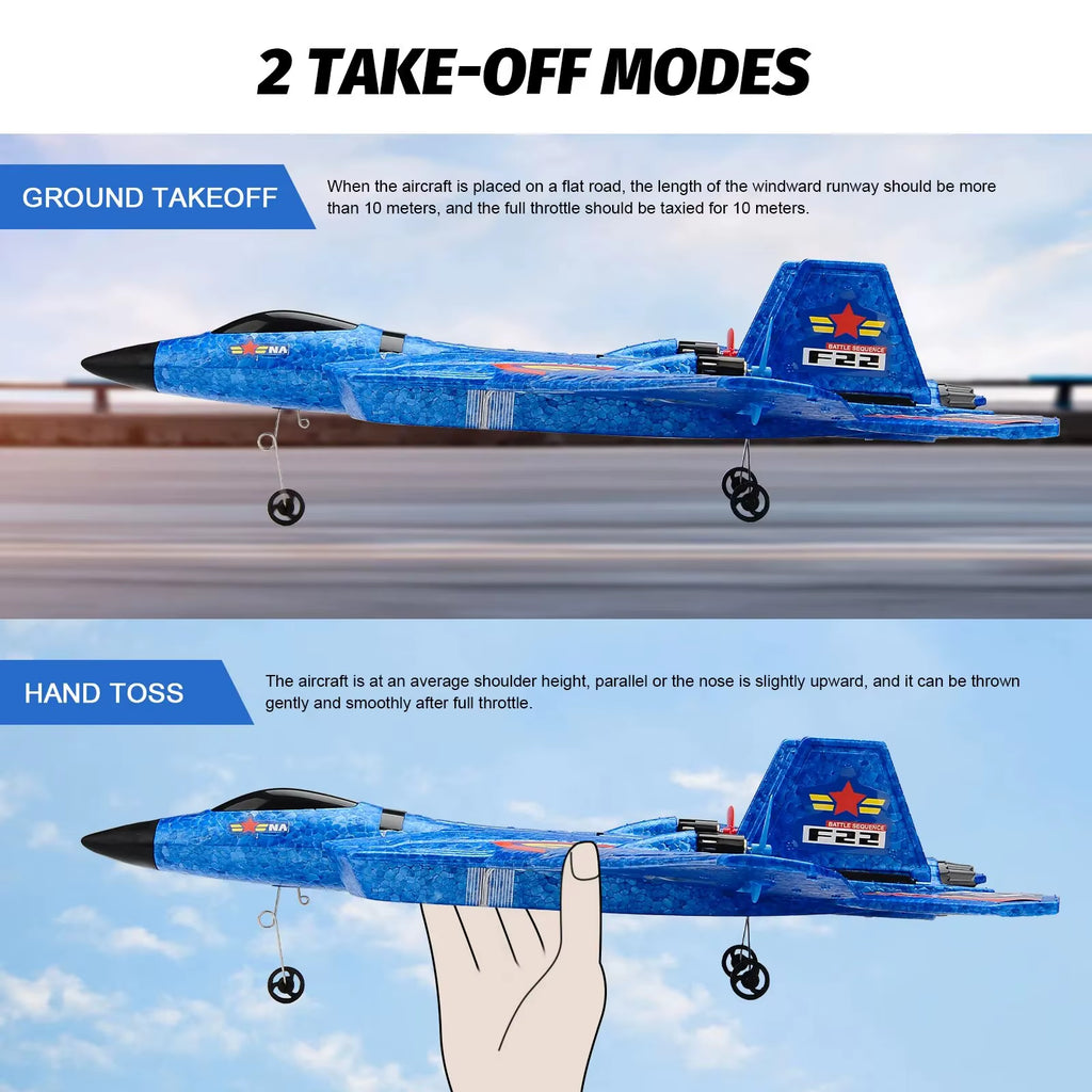 F22 Raptor RC Plane 2.4G 2CH Remote Control Flying Glider with LED Lights EPP Foam Airplane Toys for Children Gifts
